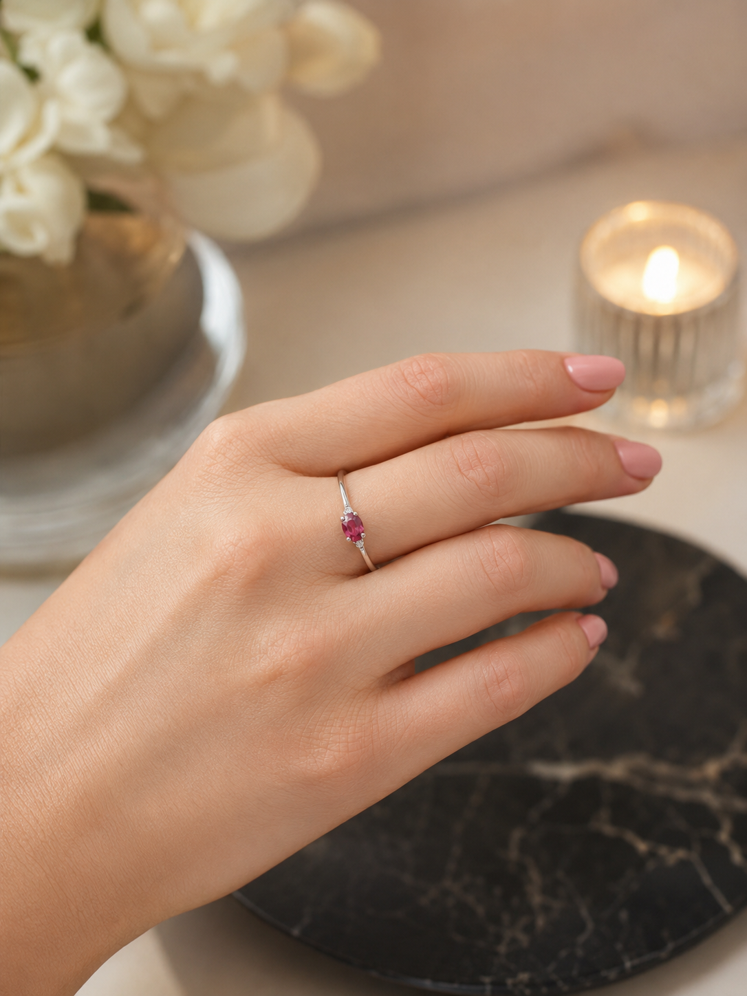Anillo de rubi oval