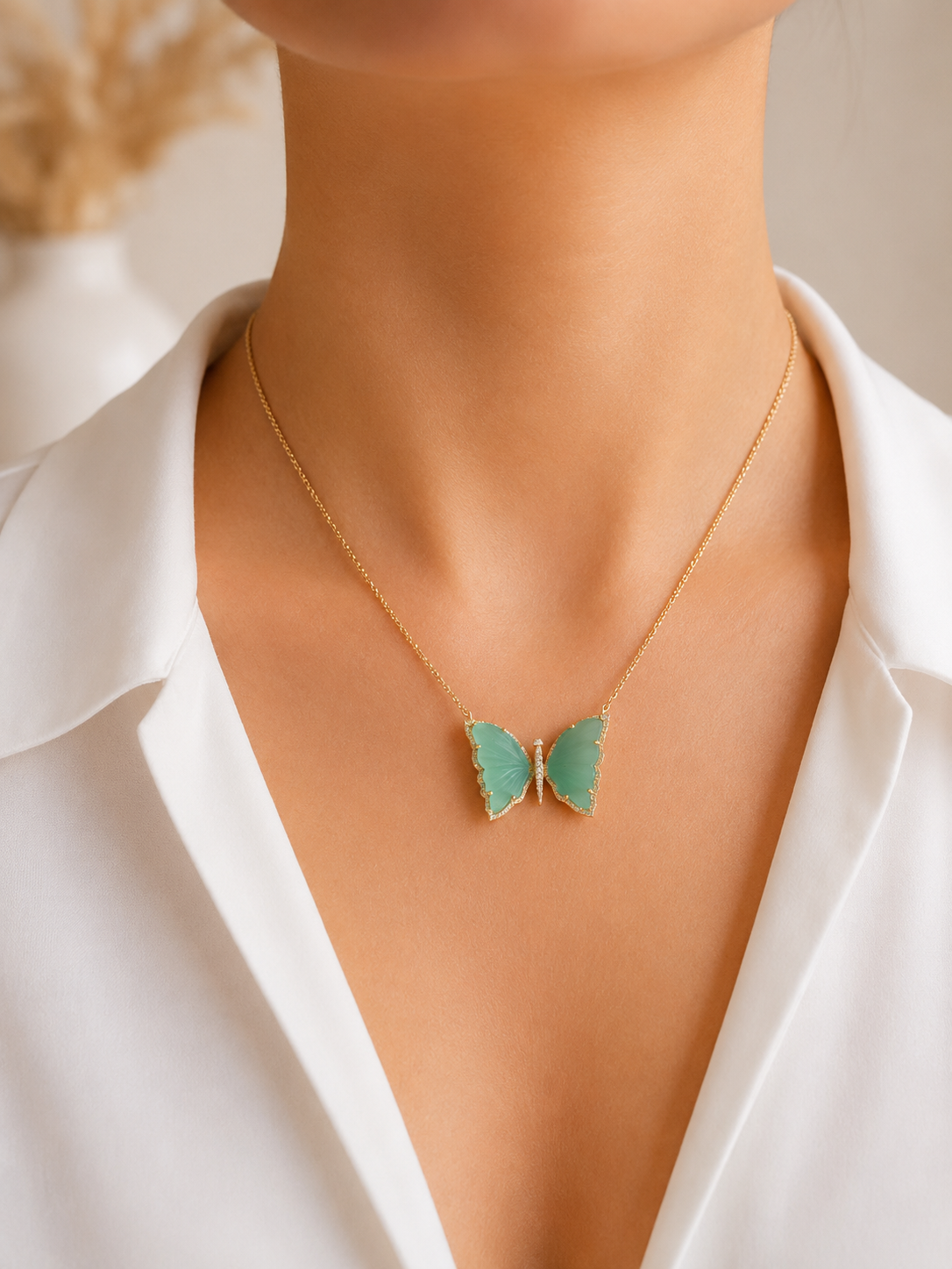 Collar mariposa crisoprasa