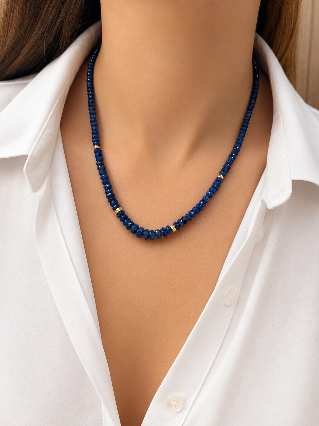 Collar Piedras Naturales Zafiro y Donas de Oro