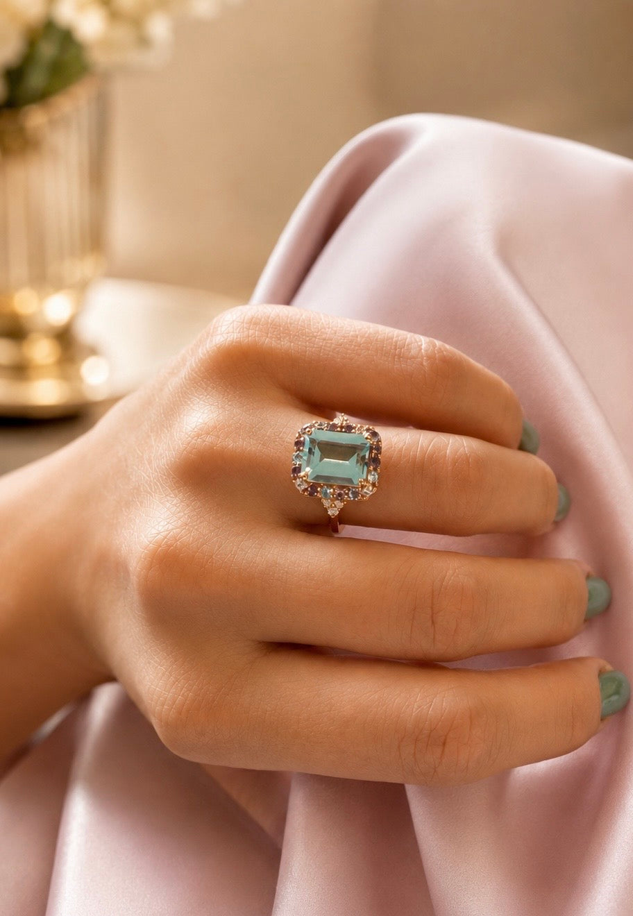 Anillo Catalina: Aguamarina, Amatista, Amatista Rosa, Topacio Azul, Tanzanita con Diamantes