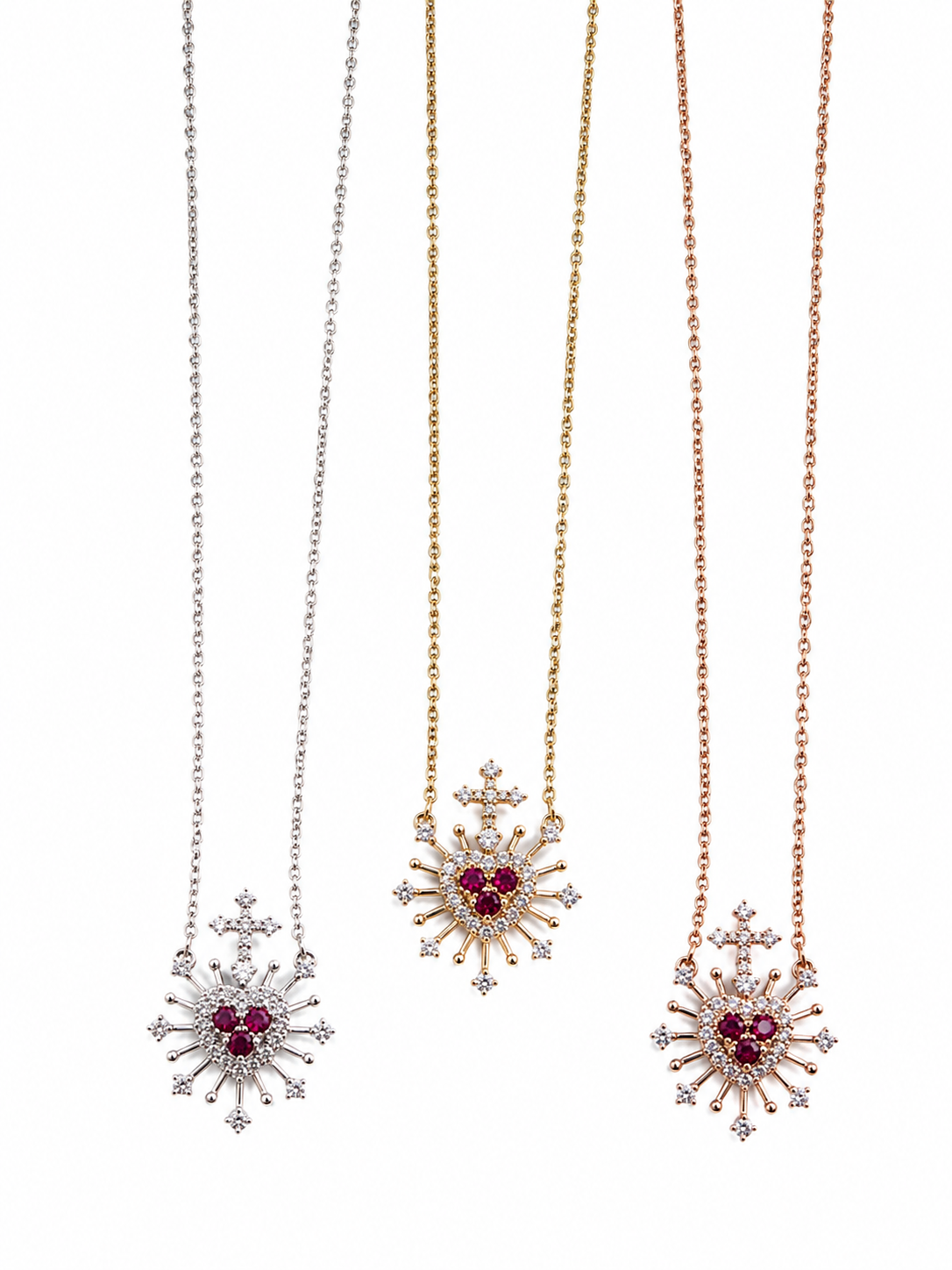 Sagrado corazón Trepaud de rubies y diamantes 9k