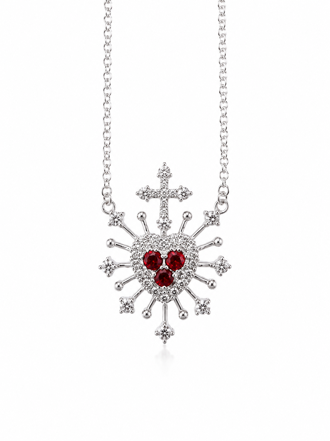 Sagrado corazón Trepaud de rubies y diamantes 9k