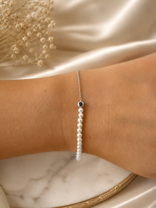 Pulsera De Perlas y Cadena Con Diamante Negro