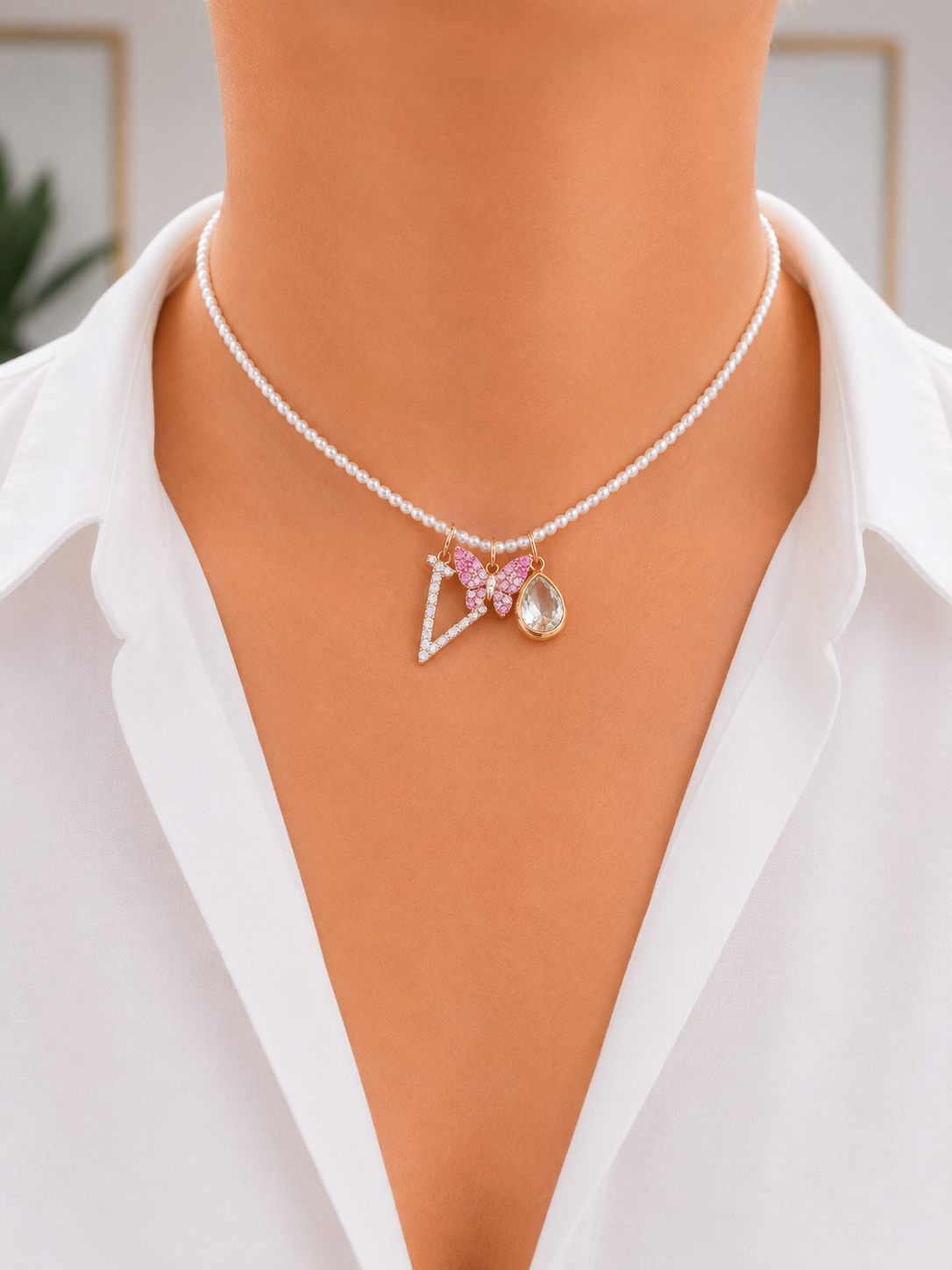 Choker de perla arroz mini  ajustable