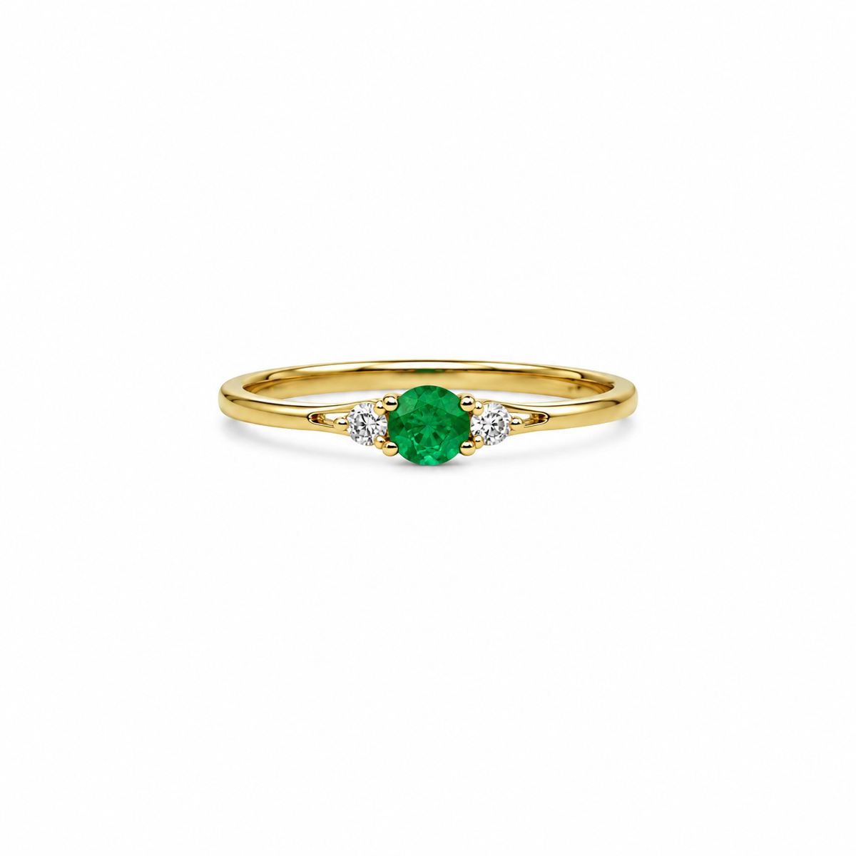 Anillo Esmeralda Redonda Con Diamantes