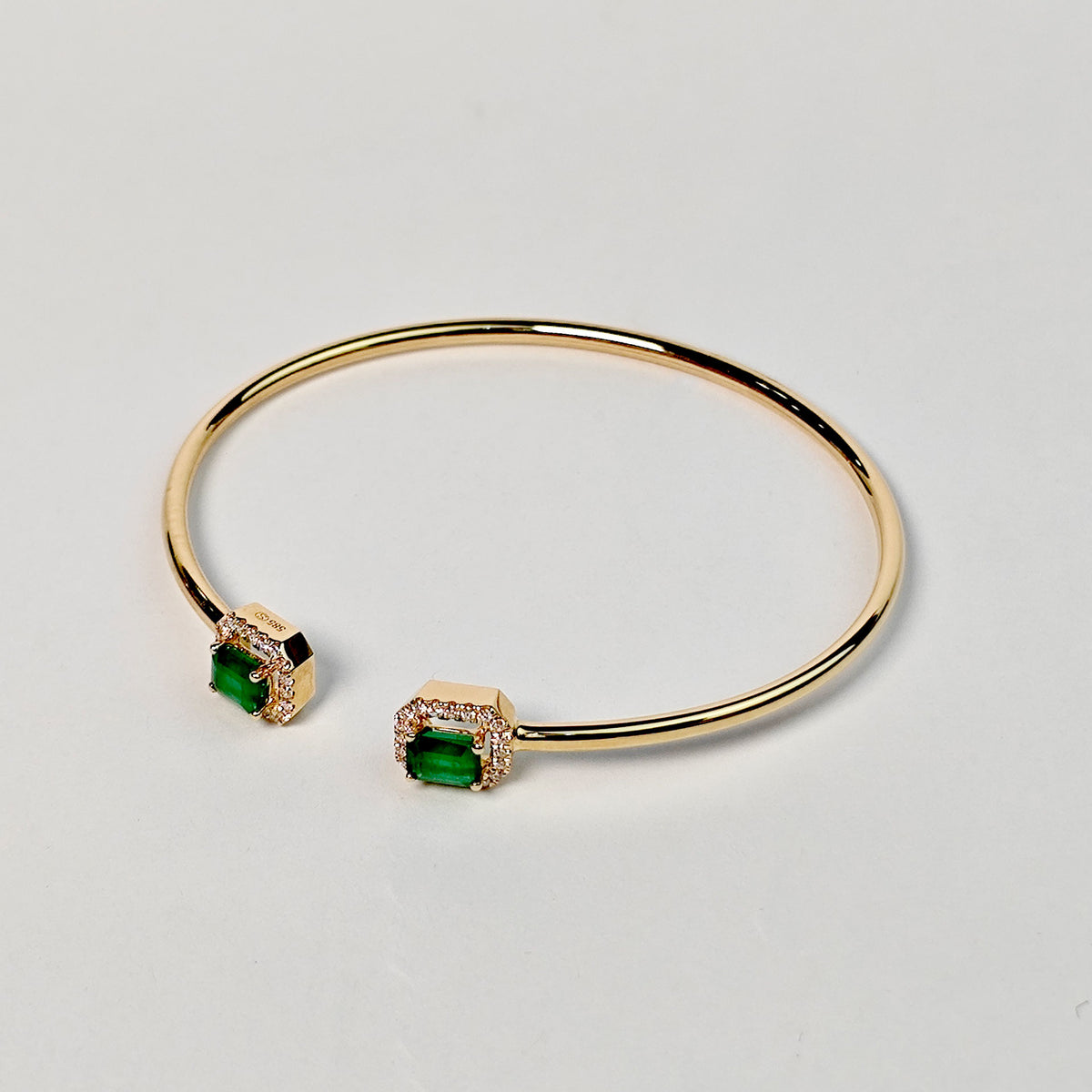 Brazalete Doble Cuadro Esmeralda Con Diamantes