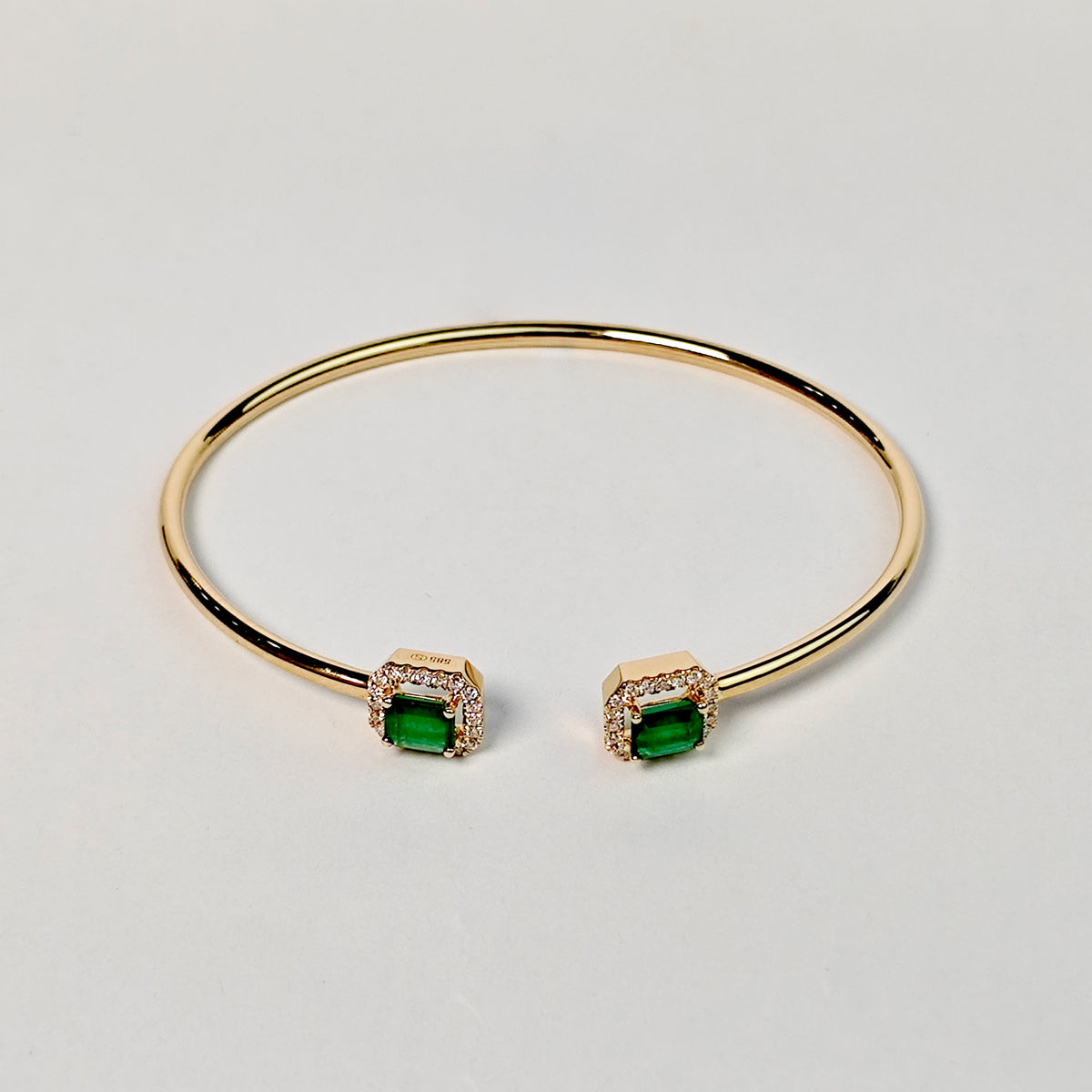 Brazalete Doble Cuadro Esmeralda Con Diamantes